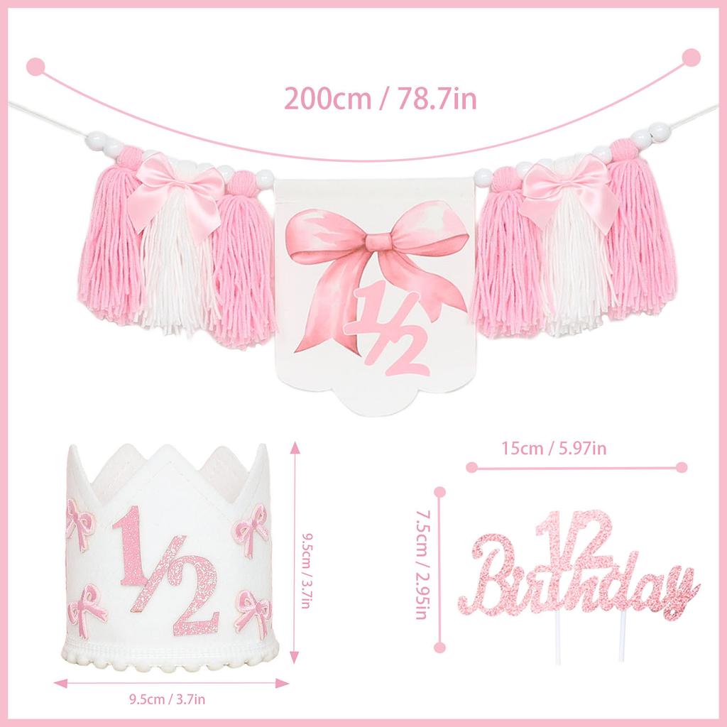 Girls Half Birthday Decorations 6 Month 1/2 Butterfly Birthday Tassel High Chair Banner Pink Room Party Decorations