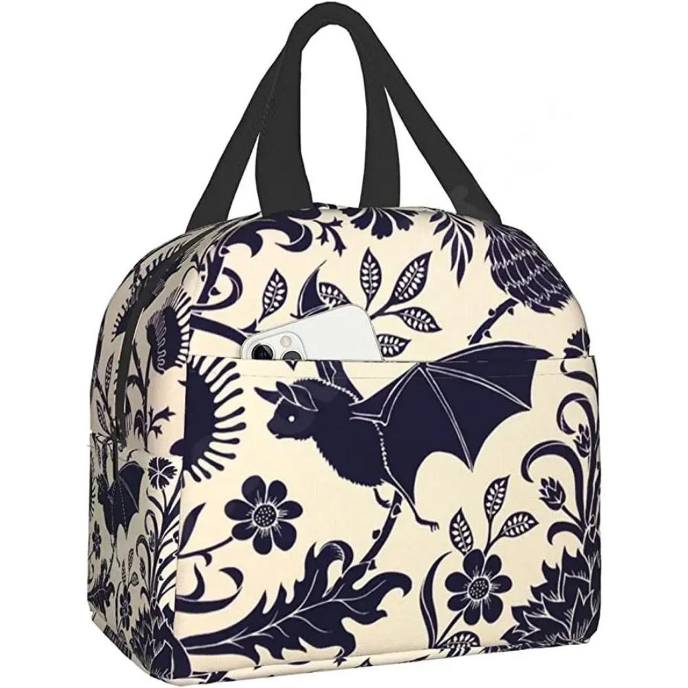 Geantă de prânz cu lilieci de Halloween, cutie de prânz reutilizabilă, impermeabilă, termică, tip geantă tote bento, recipient pentru prânz, geantă frigorifică pentru femei, geantă izolată