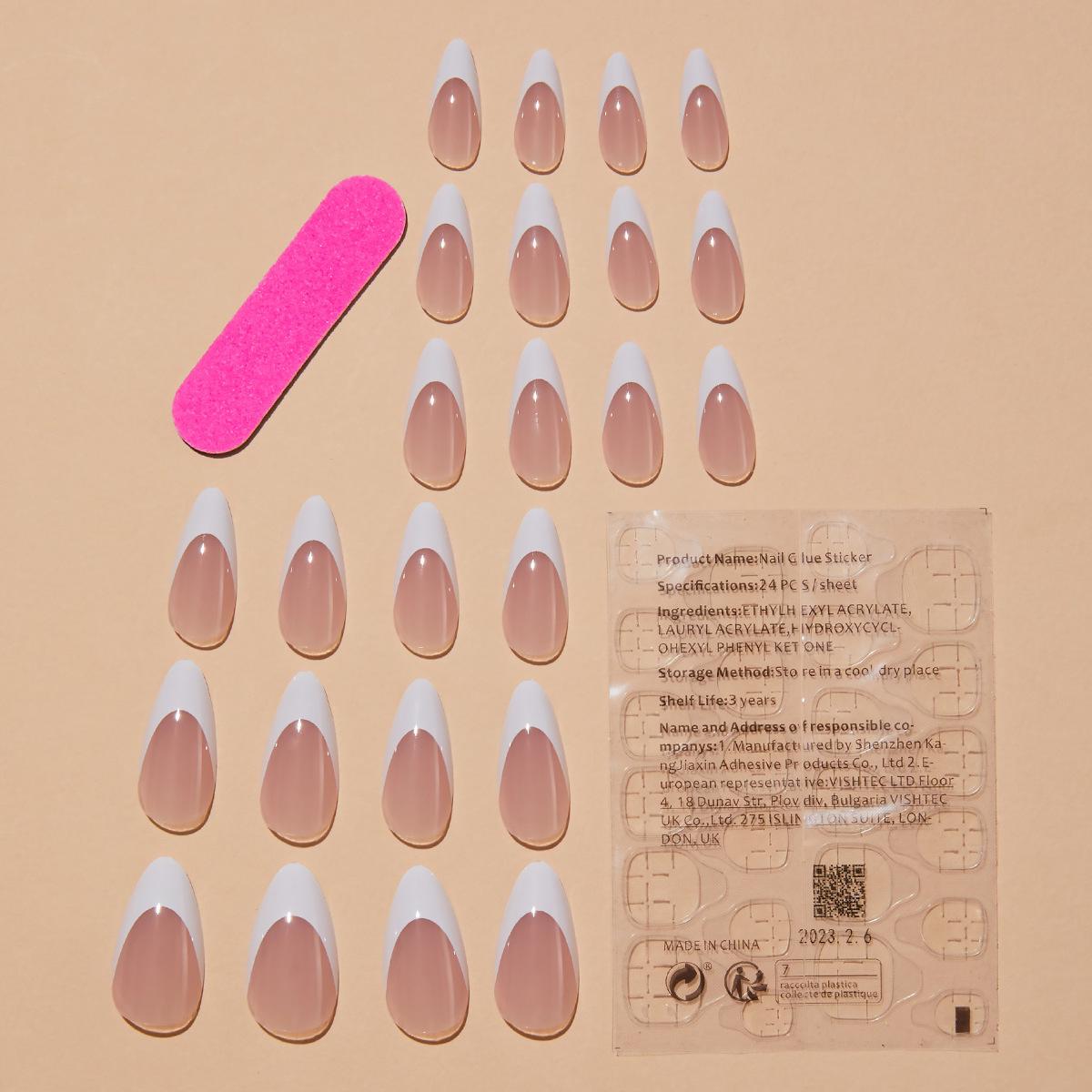 

Handmade French White Edge Almond Shape Press-On Nails - Minimalist Nail Art