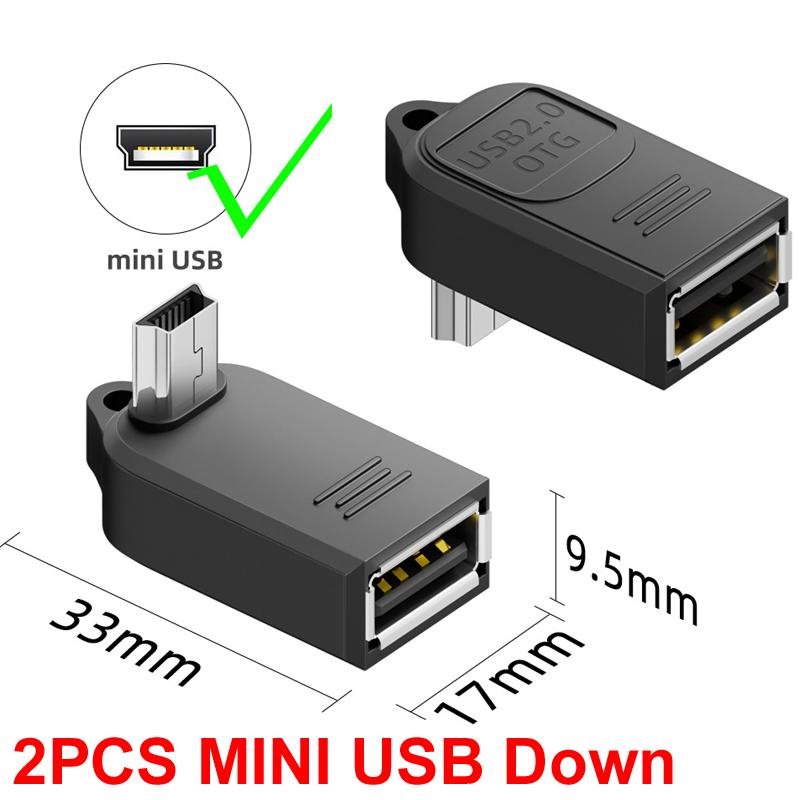2PCS Mini/Micro Male UP/Down/Left/Right 90°Elbow USB-A OTG USB 2.0 Data Transfer 5v 1a 480Mbps For Charger PC Computer GPS Car