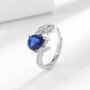 Delicate Edge Inlaid Simulated Blue Sapphire CZ Ring for Women Copper Platinum Plated Daily Wear Fashion Jewelry Gift