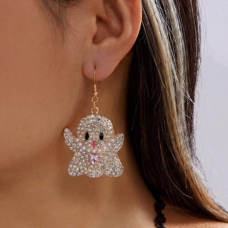 Alloy Halloween Earrings Pair, Holiday Accessory with Embellished Front for Party Outfits, Dress Up Looks and Photos