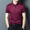 Men's Ice Silk Short Sleeve Lapel Shirt - Business Casual, Non-Iron, Elastic Fit for Middle-Aged Dads