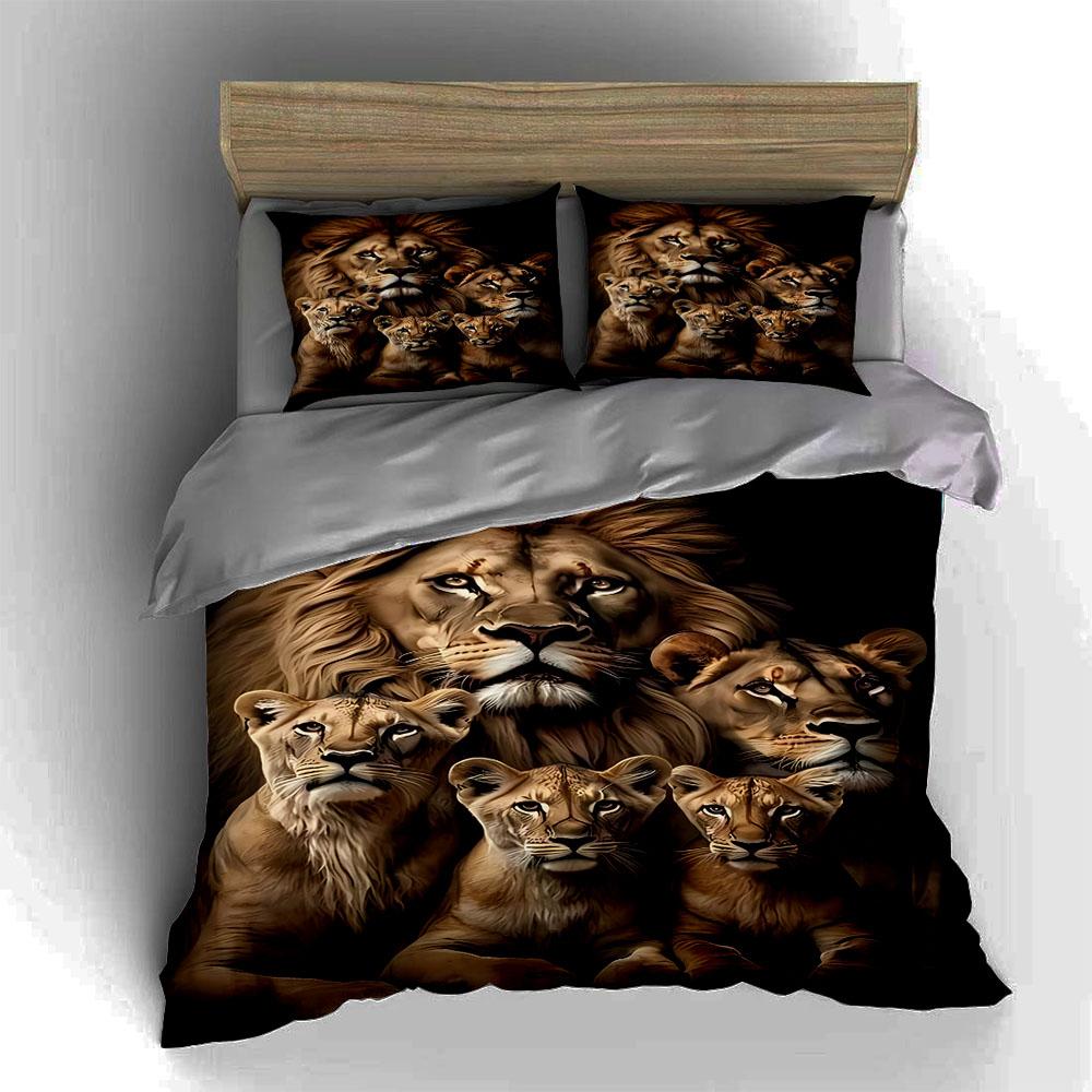Lion family portrait Bedding, Duvet cover sets, Duvet covers, Pillowcases, Birthday gifts (1 * Duvet Cover 2 * Pillowcases, without duvet insert)