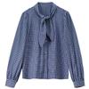 Women's Retro Plaid Tie-Neck Long-Sleeve Blouse