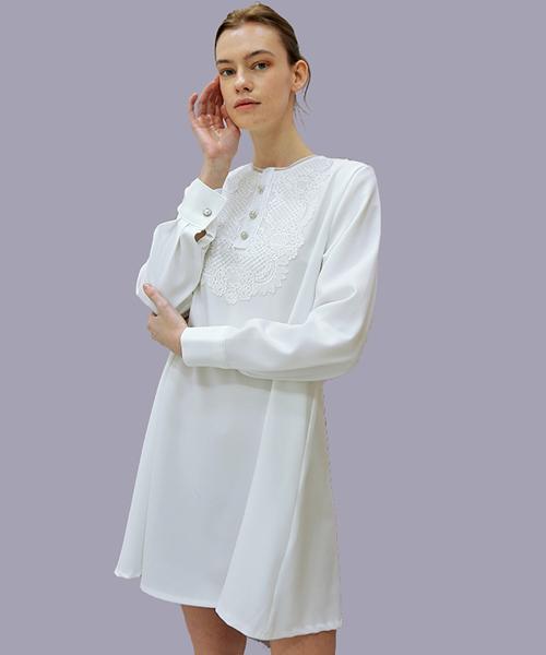 DAMAGE MNEMONIC Lace Tuck White Dress_Lace Tuck White Op