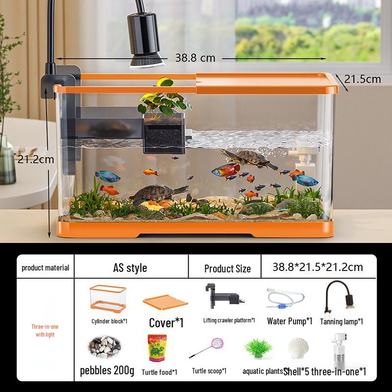 Versatile Desktop Turtle & Fish Aquarium with Basking Platform and Integrated Circulation System