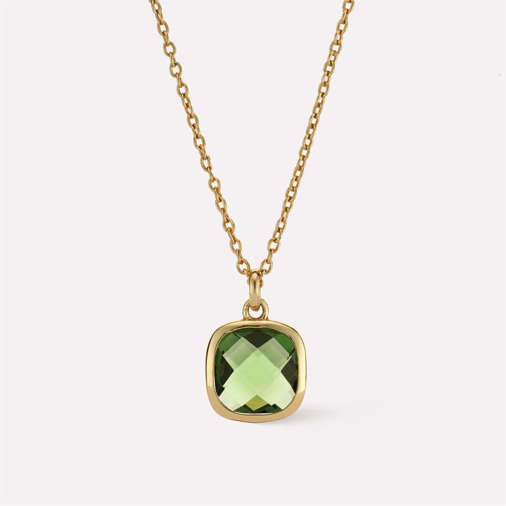 Olive Green Square Pendant Necklace with Clavicle Chain