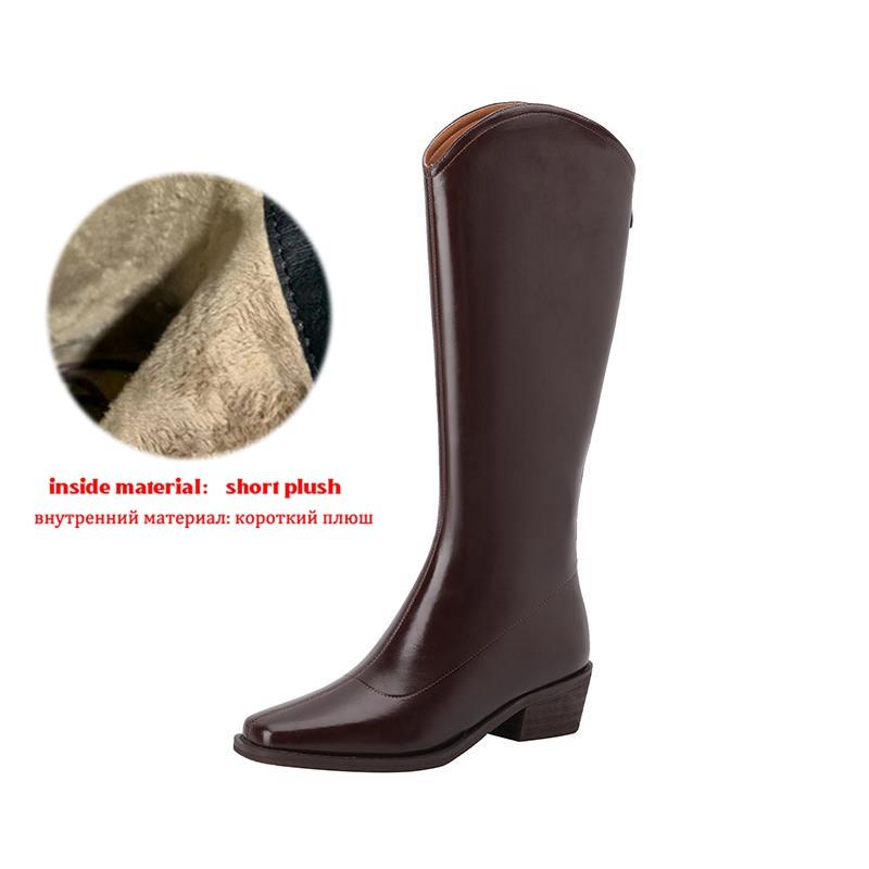 

Krazing Pot Кожа спилка коровы Осенне-зимняя обувь Сапоги для верховой езды Толстый каблук Размер 43 Ботфорты Сохраняют тепло Круглый носок Слипоны Сапоги до колена 43