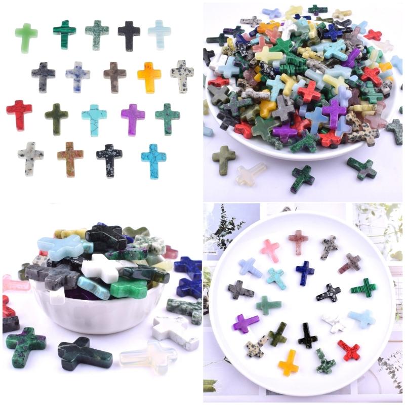 19Pcs Assorted Natural Crystal Crosses Holeless Gemstones Charm Home Decors Meditations Spiritual Fengshuis Ornament