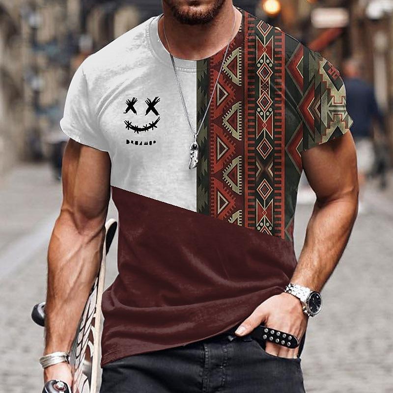 Vintage Men's T-Shirt 3d Ethnic Print Short Sleeve Fashion T-Shirt For Men Summer Casual O-Neck Tops Men's Oversized Clothing