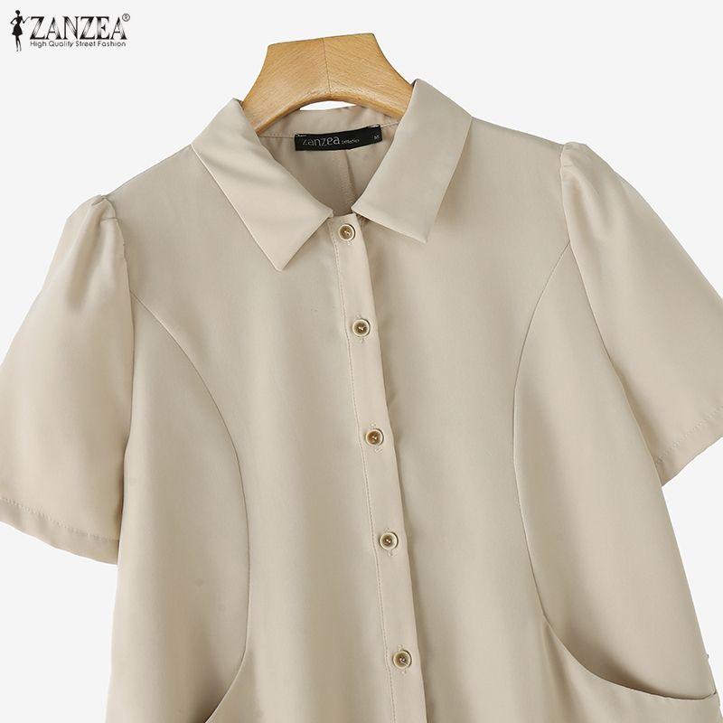 ZANZEA Women Casual Turn Down Collar Summer Short Sleeve Shirt Dress