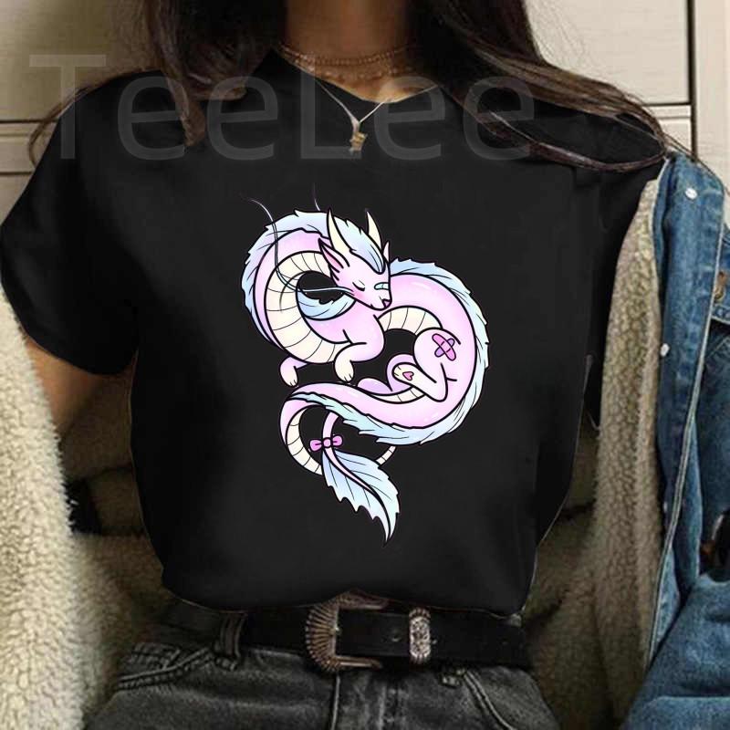 Fashion Unisex Dragon Tshirts Print Funny Cute Cartoon Unisexs Clothing Female Graphic Black T Shirt Casual Summer Tee Shirt