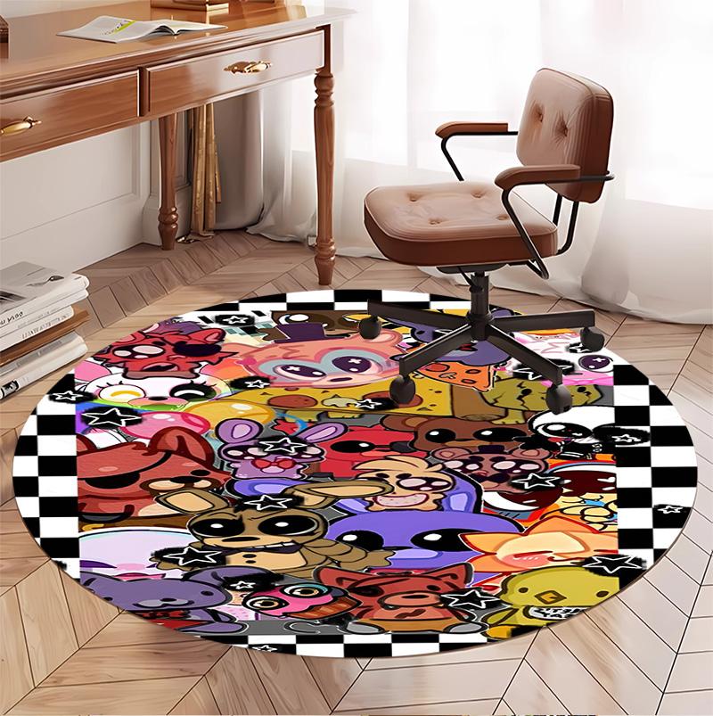 Five Nights at Freddy's Pattern Round Rug, Indoor/Outdoor Mat, for Picnic, Gameroom, Bedroom, Office, Living Room, Home Decor Carpet, Birthday Gift