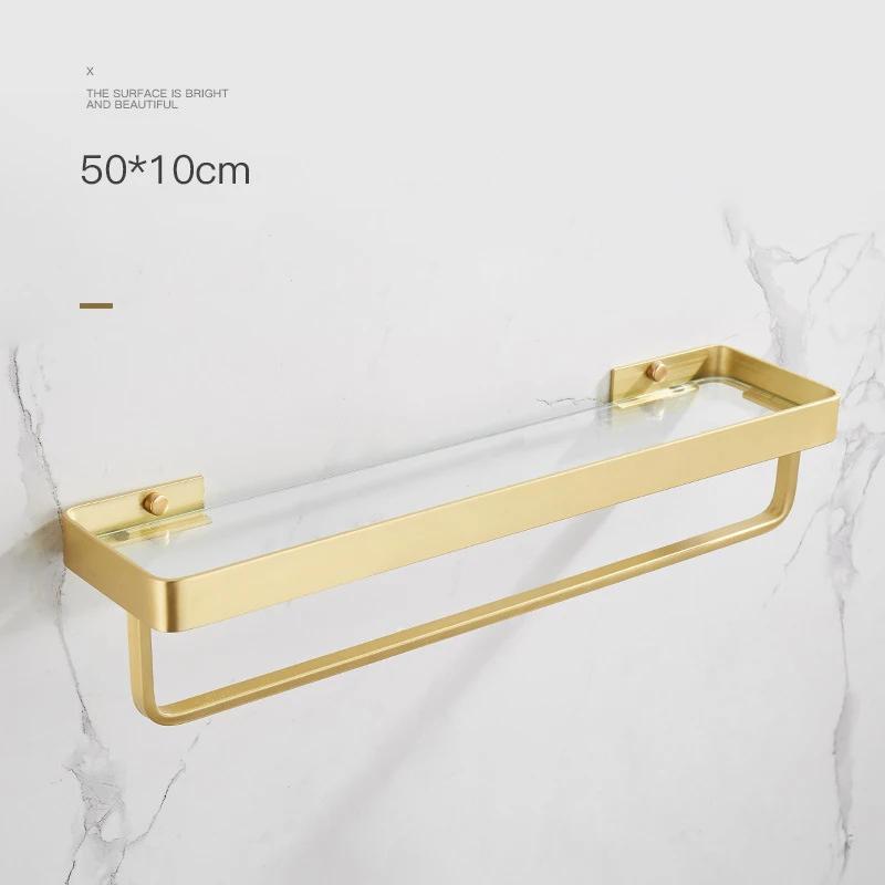 30-50CM Brushed Gold Glass Shelf  Aluminum Bathroom Storage Holder Bath Shower Shelf  Bathroom Shelf Mirror Wall Tray Towel Bar