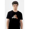 Men's Short Sleeve Cotton Plaid Patterned Teddy Bear Printed Pajama Set