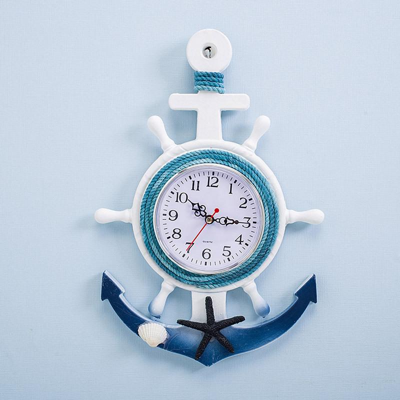 

Mediterranean Style Wall Clock Wooden Craft Anchor Clocks Beach Sea Theme Nautical Ship Wheel Decor Wall Hanging Decoration