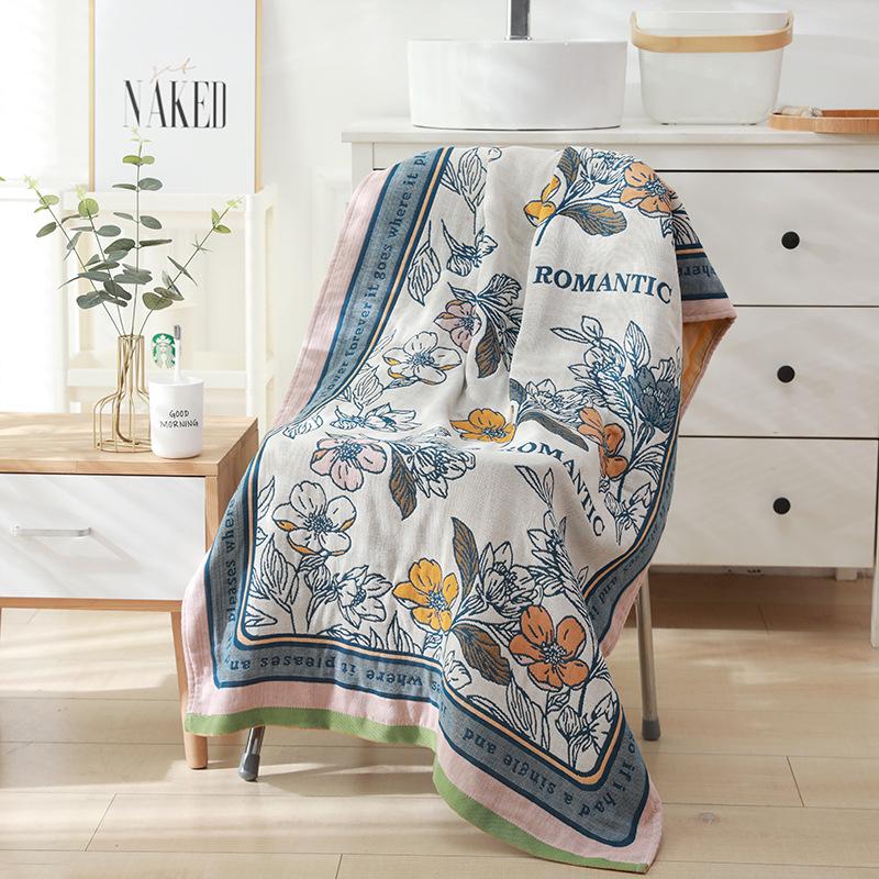80 X 160cm Pure Cotton Gauze Bath Towel Woven Cartoon Bath Towel Summer Home Bathroom Large Wrap Soft  Beach Towels