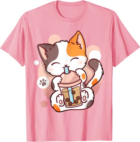 Cat Boba Tea BubbleTea Kawaii Anime Japanese Neko Girl Teen TShirt Y2k Cute Cartoon Unisexga Graphic Clothes Novelty Personality