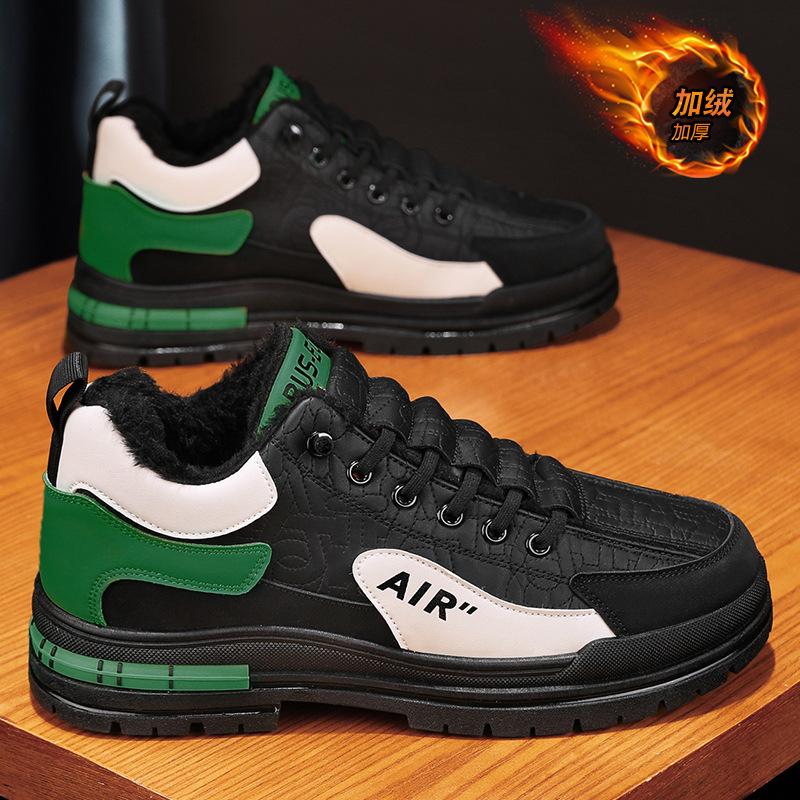 Pánské zimní vysoké tenisky s podšívkou z umělé kožešiny Venkovní teplé nazouvací boty do sněhu Šněrovací krátké kozačky Ležérní kotníkové boty s podšívkou z umělé kůže Fleece Muž