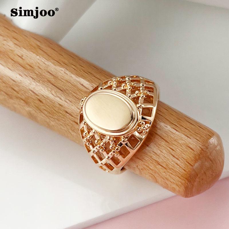 SIMJOO Inel de damă de culoare aur roz, plasă de pescuit ovală netedă