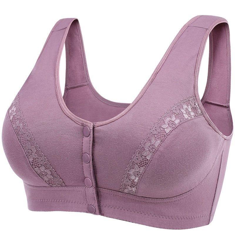 Purple Front Closure Wireless Bra with Lace Trim and Wide Straps L фиолетовый