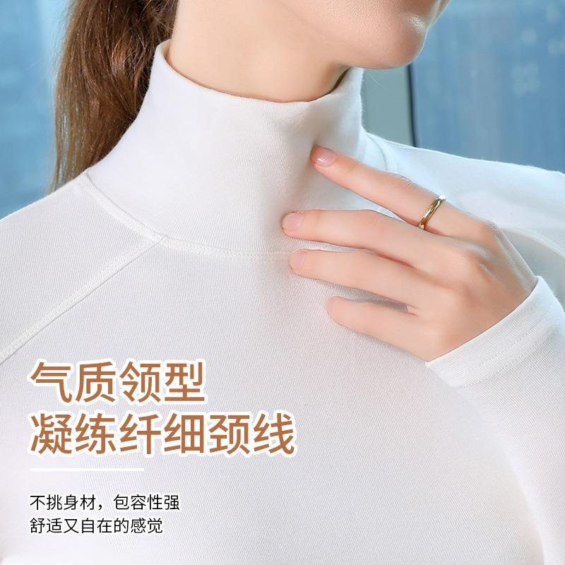 Semi-turtleneck White Bottoming Shirt for Women's Autumn and Winter New Velvet Thickened Abraded Inner Long-sleeved Thermal Top