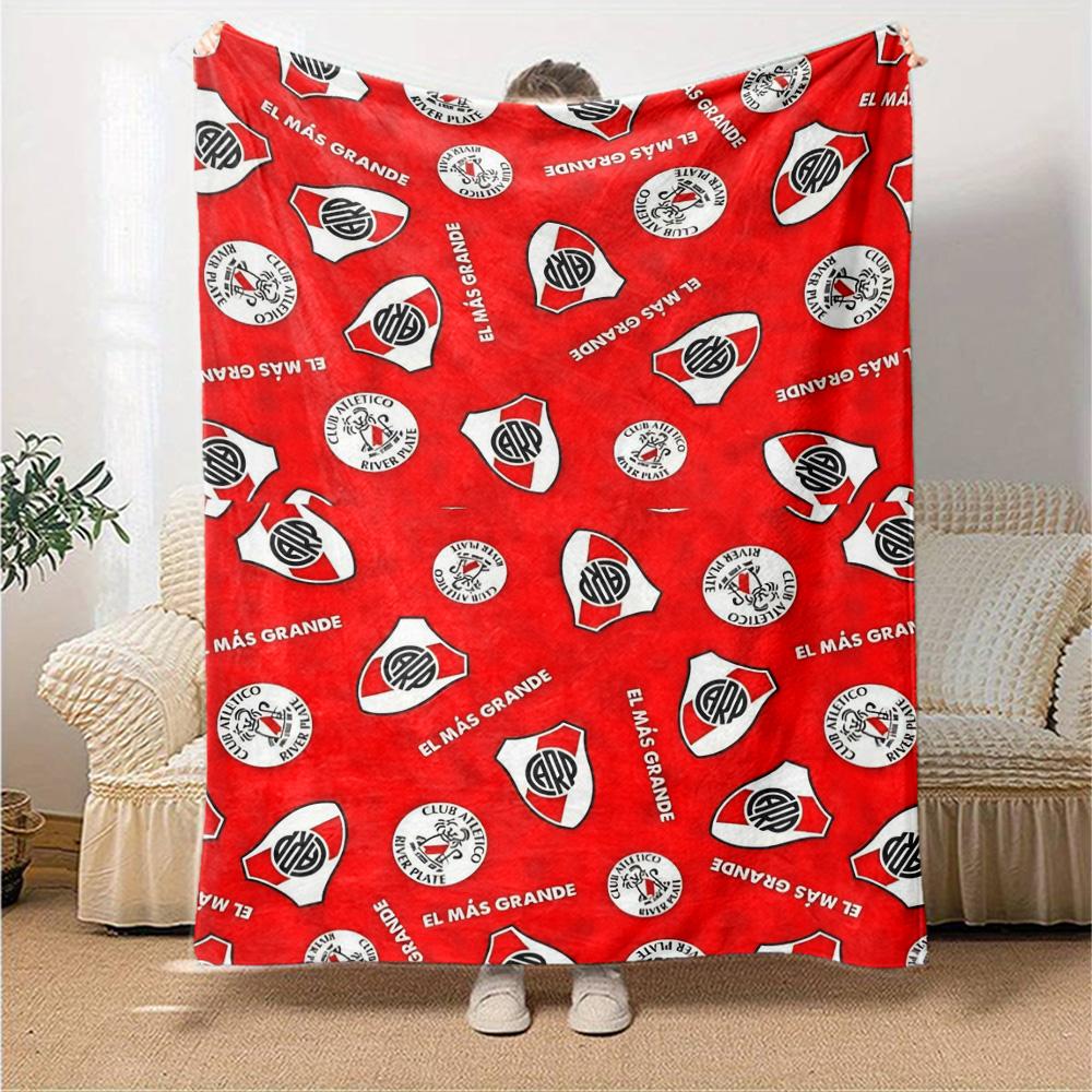 River Plate Club Badge All‑Over Print Flannel Blanket Soccer Fan Throw Blanket Soft Cozy Home Sofa Bed Decor for Football Supporters
