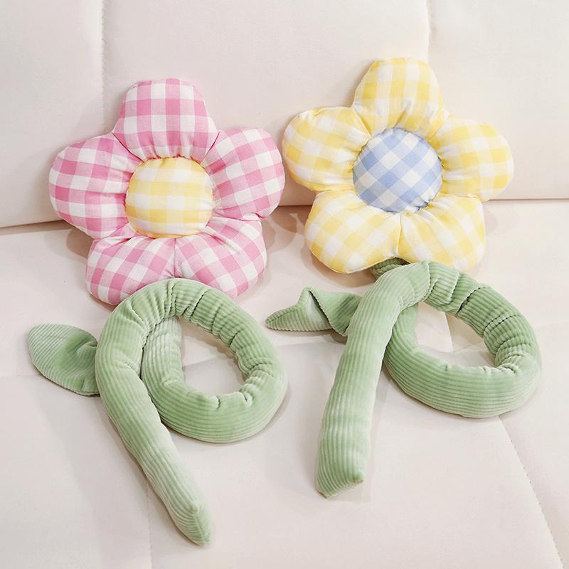 90cm Cartoon Household Toys Multifunctional Lattice Sunflowers Plush Plants Baby Bed Decor Room Decoration Curtain Buckle Gifts