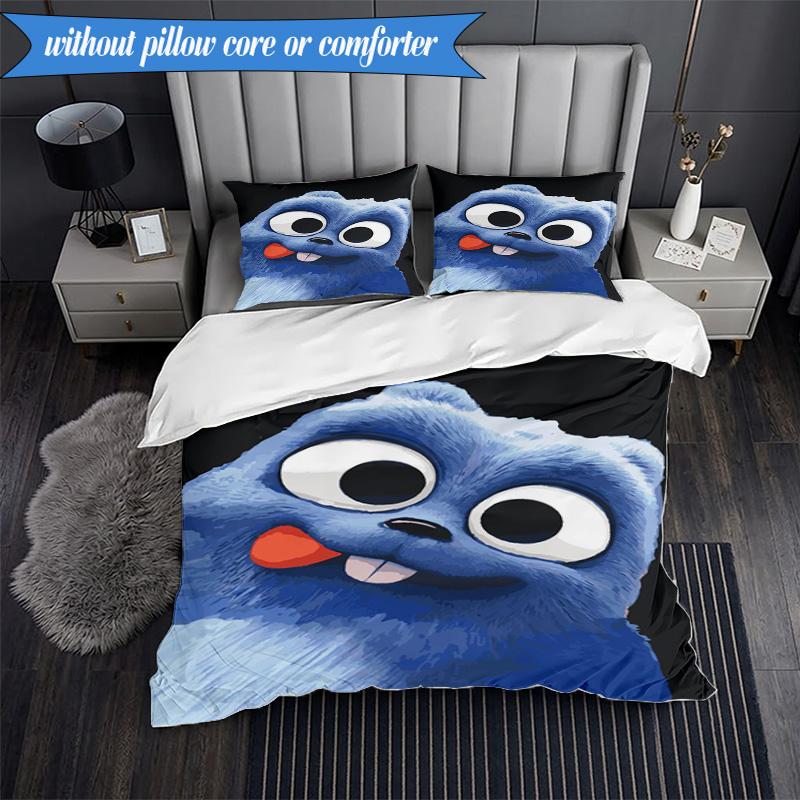Bear And Blue Critter Adventure 3pcs K-pop music group Bedding set,Ideal for Bedroom, Dormitory,Including Duvet Cover And 2pcs Pillowcases,Fan gifts