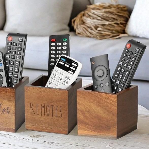 Organizzatore per Telecomandi in Legno Colore Legno Naturale Stile Vintage Contenitore per Telecomandi Supporto per Telecomandi in Legno Organizzazion