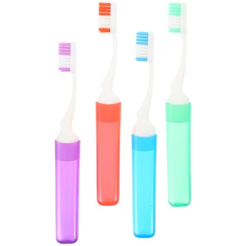 

COLLBATH Набор из 4 дорожных зубных щеток с тонкими щетинками, Складная дорожная зубная щетка для детей, для кемпинга и использования на открытом воздухе, Износостойкая и складная для путешествий