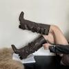 Spring and Autumn New Pointed Long tube Fashion Boots Thick Heel Fashion Western Cowboy Folded Stacked Boots