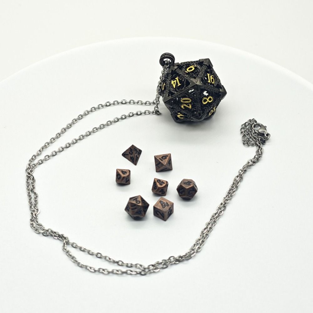 1 Set DND Hollow Metal Dice Torque TRPG Polyhedral Dice Necklace  Birthday Gift