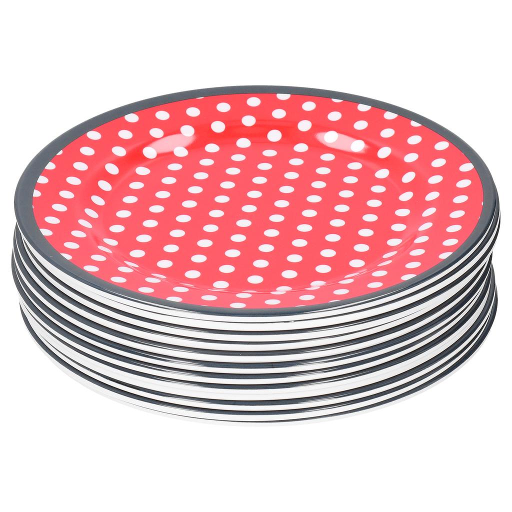 12PCS Salad Plate HighGrade Imitation Porcelain Dinnerware Tableware for Home Use(Red Dot )