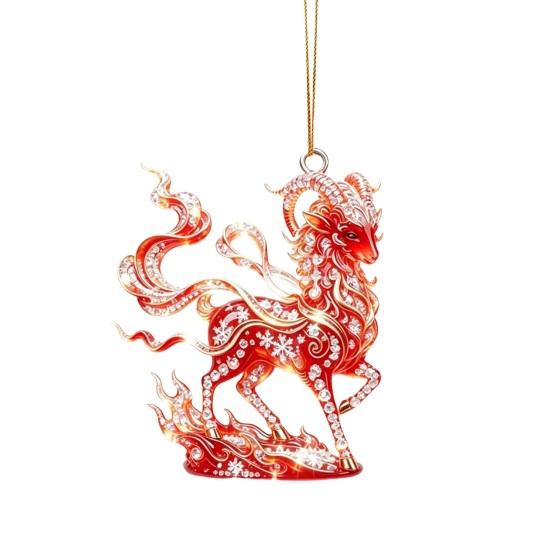 Auspicious Goat Theme Gifts 2D Acrylic Christmas Hanging Ornament, 3.15 Inch Farm Animal Xmas Tree Holiday Car Interior Decor Decoration for Rear View