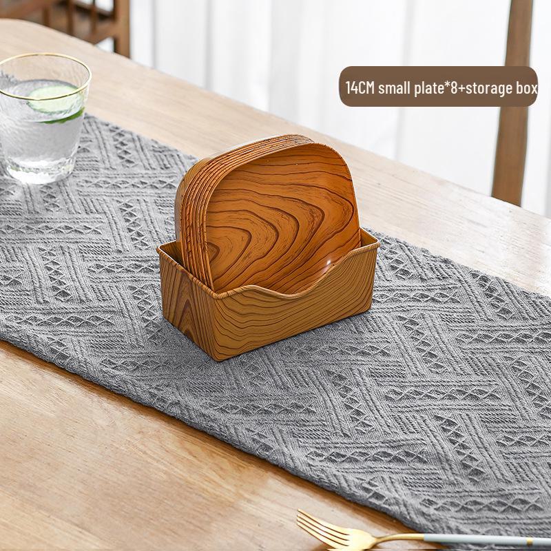 Japanese-Style Imitation Wood Grain Plastic Dessert and Snack Plate