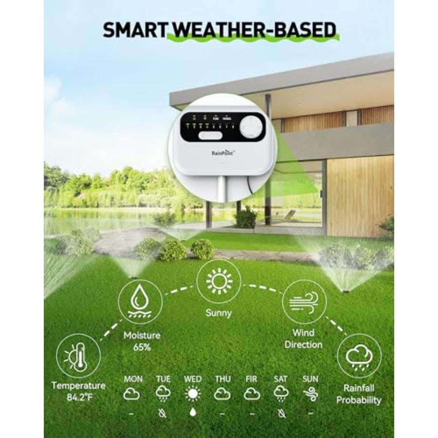 8 Zone Local Weather-Based Smart Irrigation Controller with WiFi for Yard and Lawn Durable Plastic Gray Auto Schedule Adjustmen