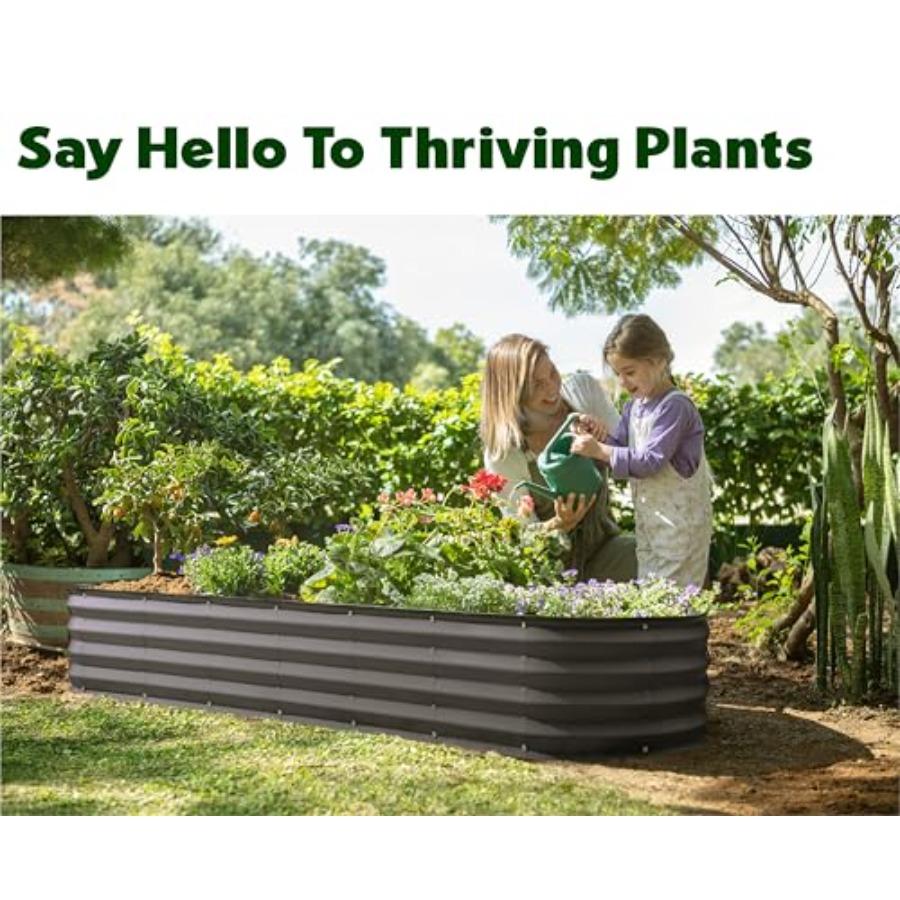 Galvanized Raised Garden Beds Outdoor 8×2×1 ft Planter Raised Beds for Gardening Vegetables Flowers Large Metal Garden Box Gray