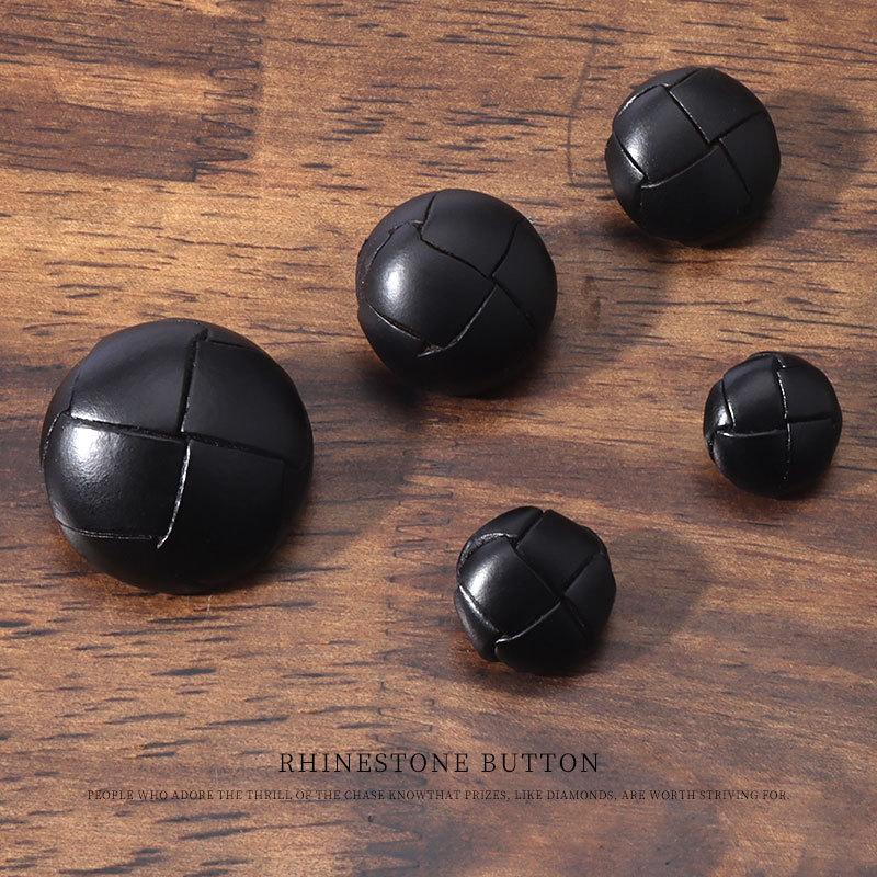 2pcs Hand-Woven Brown Leather Football Buttons, High-End Suit, Coat, Trench Coat, Black Button Buttons