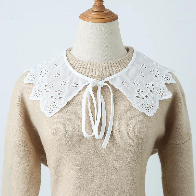 Korean Style Women Lace False Collar Detachable Collar Neckline Hollow Out Scarf Fale Collar Half Shirt Blouse Top Mini Cape