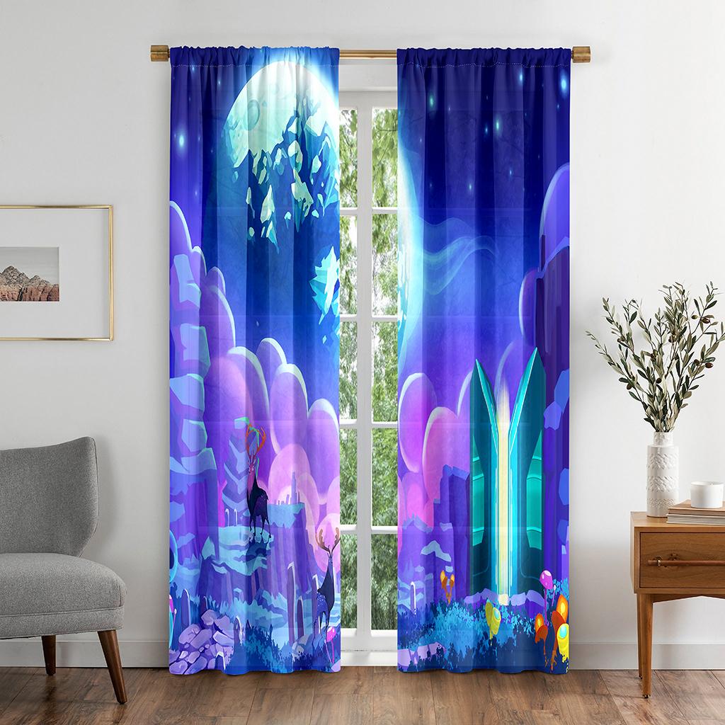 Cortina Opaca de Ventana con Diseño de Galaxia Espacial Planeta Dibujos Animados para Sala de Estar Dormitorio Baño Cocina Puerta Armario Decoración Ganchos