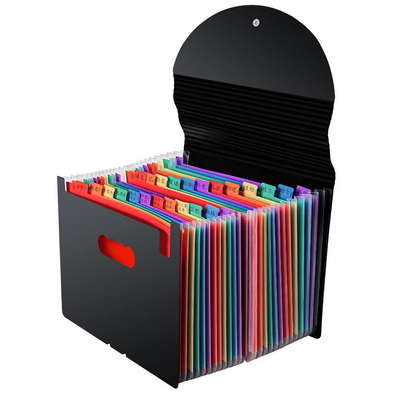 Rainbow 24-Grid Flip Rope PP Multi-layer Document Organizer Bag