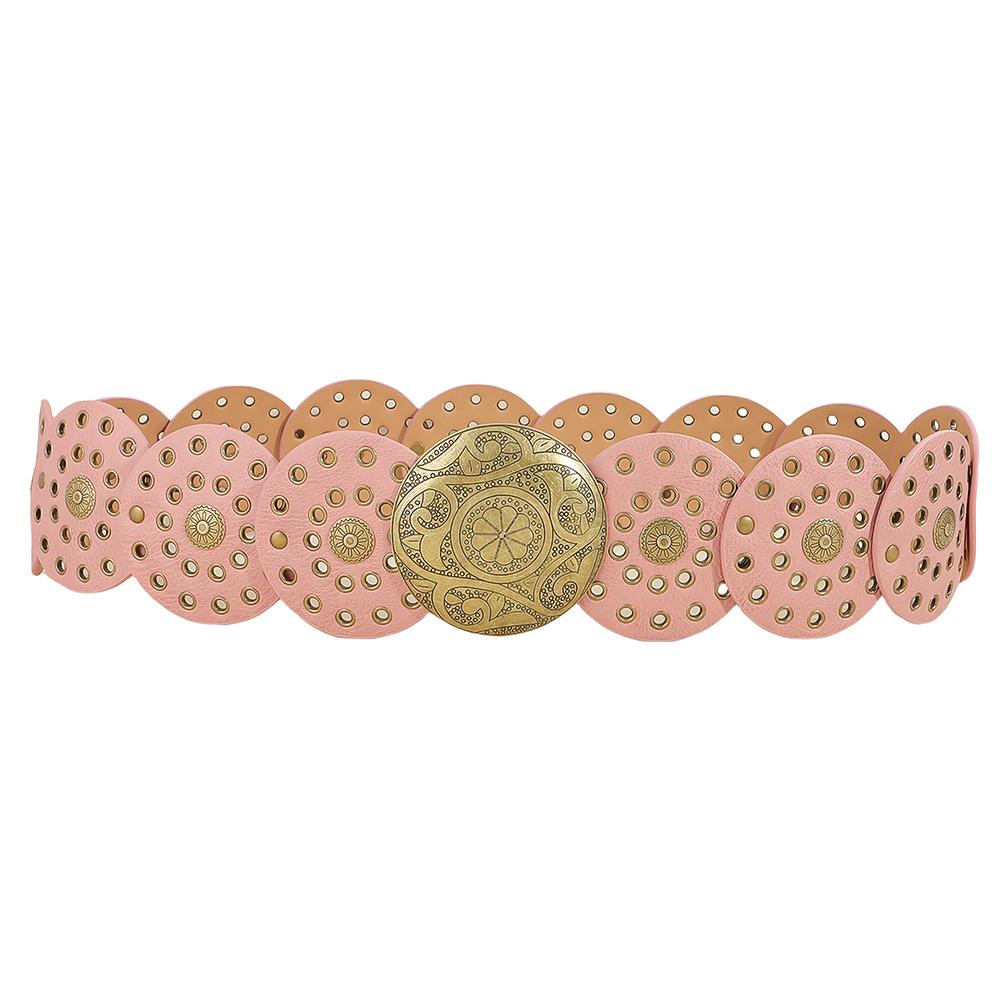 Vintage Cowgirl Buckle Belt Colorful Round PU Hollow Belt Cowboy Waistband  Waist Accessories