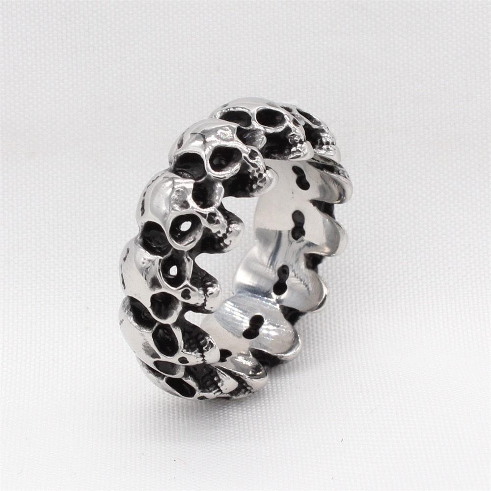 Skull Circle Ring 316L Stainless Steel Jewelry Unisex Skeleton Punk Ring size 7-13
