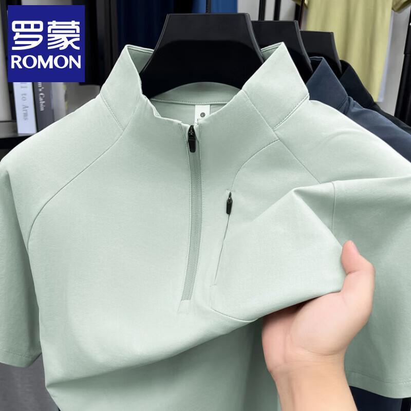 Romon Men's Half-Zip Stand Collar Quick-Dry Short Sleeve T-Shirt