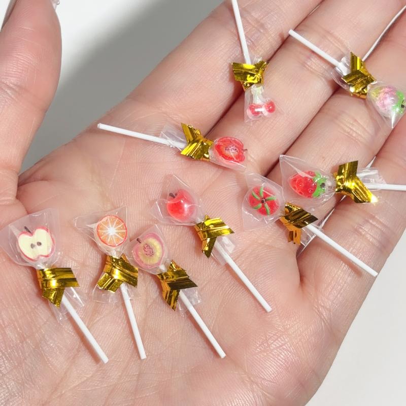 6Pcs Fruit Lollipop Model Decoration 1:12 Dollhouse Miniature Candy Diy Accessories Kitchen Food And Play Toys Photography Props
