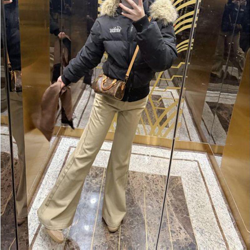 Women s Khaki High-Waisted Flare Jeans - Retro, Stretch, Slimming, Floor-Length Pants 2XL хаки