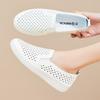 Hollow-out Women's Shoes, Breathable Perforated Thick-sole White Sneakers, Slip-on Lazy Soft-sole Casual Single Shoes.
