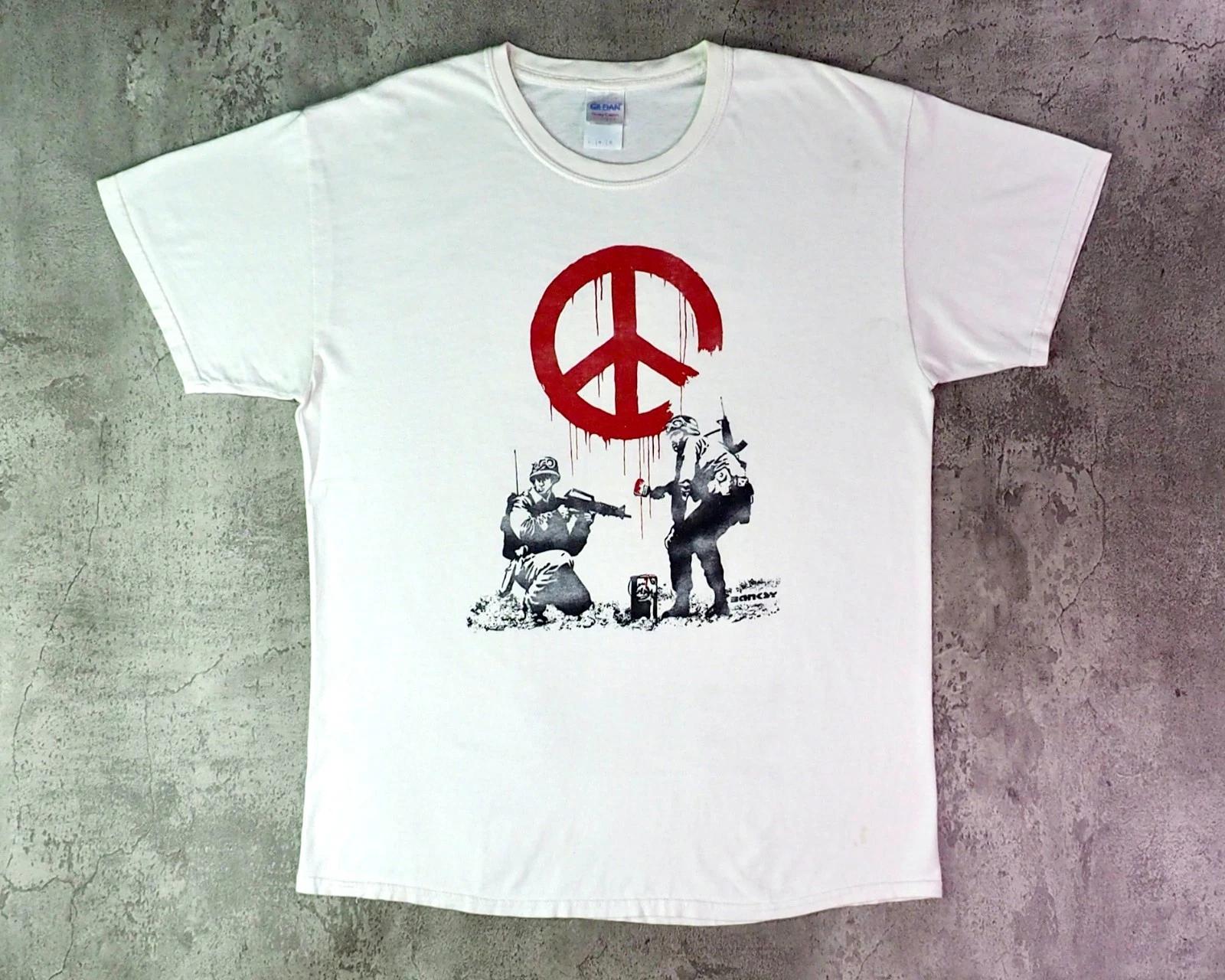 Vintage Early 2000s Banksy CND Soldiers Shirt Size L S